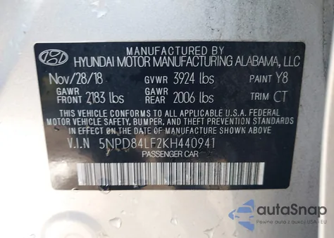 2019 Hyundai Elantra Sel из США, поврежденный, VIN 5NPD84LF2KH440941